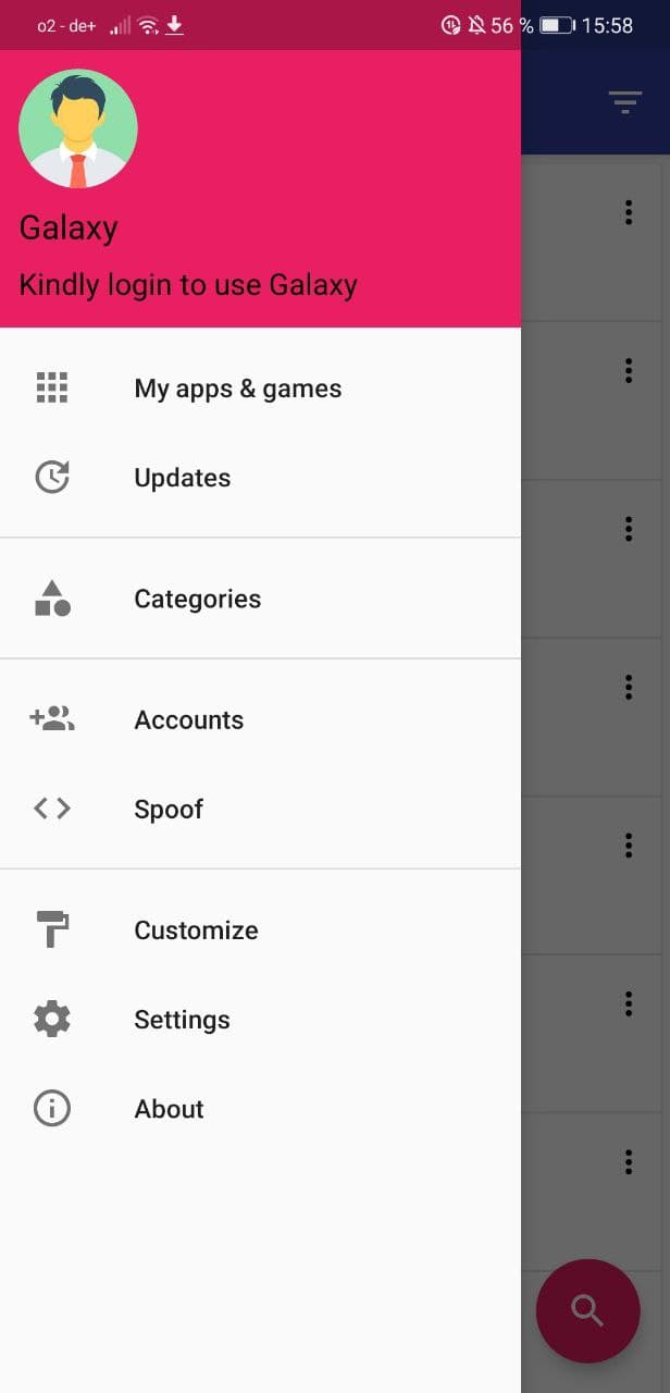 Galaxy Store sidemenu