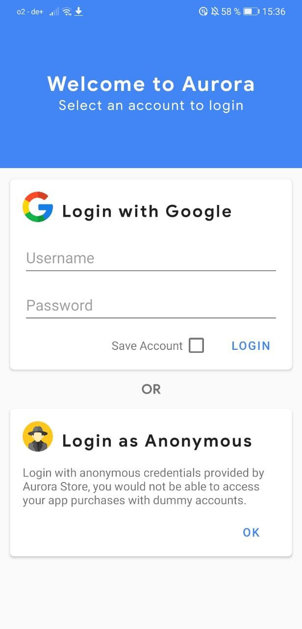 Aurora Store v2 login page